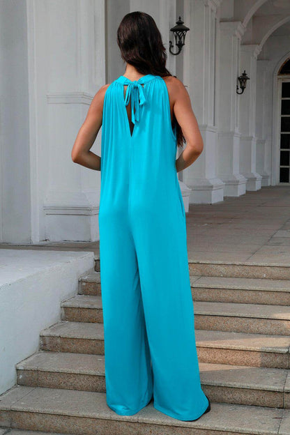 Double Take Full Size Tie Back Cutout Sleeveless Jumpsuit - Selvanelle
