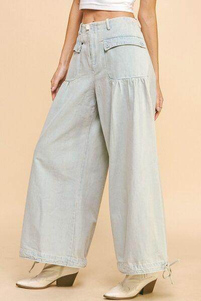 Davi & Dani Drawstring Hem Wide Leg Mid Rise Jeans Women - Selvanelle