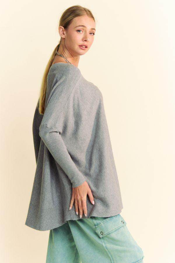 Davi & Dani Round Neck Dropped Shoulder Long Sleeve Top - Selvanelle