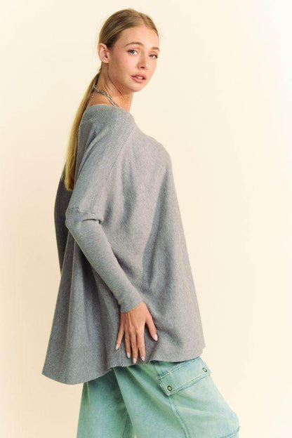 Davi & Dani Round Neck Dropped Shoulder Long Sleeve Top - Selvanelle