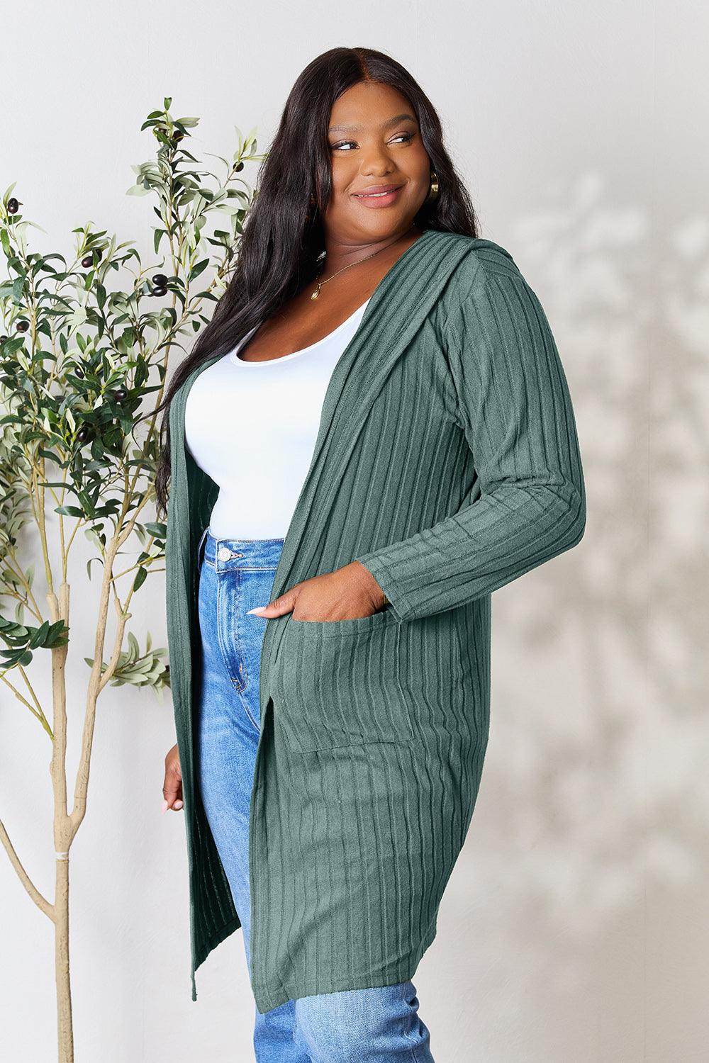 Basic Bae Full Size Hooded Sweater Cardigan for Women - Selvanelle