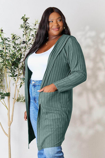 Basic Bae Full Size Hooded Sweater Cardigan for Women - Selvanelle