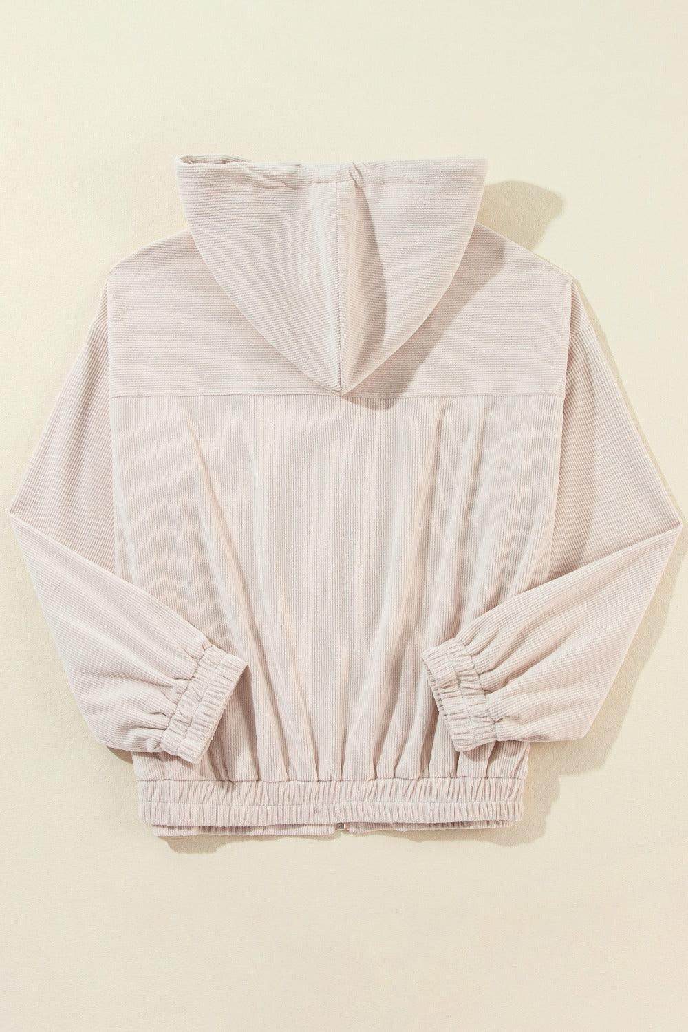 Corduroy Zip Up Long Sleeve Hooded Jacket for Women - Selvanelle