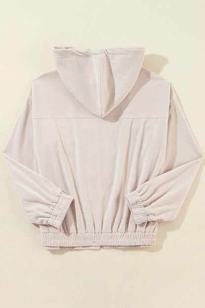 Corduroy Zip Up Long Sleeve Hooded Jacket for Women - Selvanelle