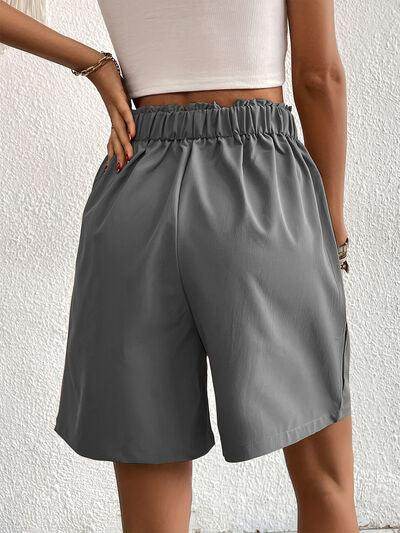 Pocketed Half Elastic Waist Shorts with Side Pockets - Selvanelle
