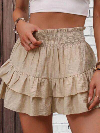 Smocked Layered Shorts for Women in Ruffled Sheer Style - Selvanelle
