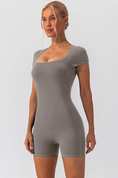 Square Neck Cap Sleeve Active Romper for Everyday Wear - Selvanelle