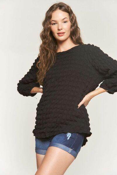 ADORA Bubble Texture Round Neck Blouse for Trendy Style - Selvanelle