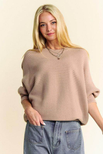 Davi & Dani Round Neck Batwing Sleeve Sweater for Women - Selvanelle