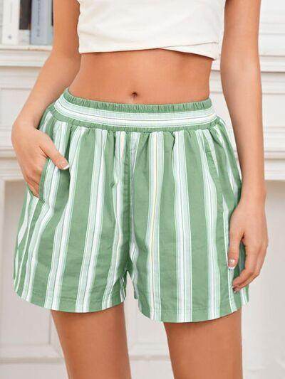 Striped Elastic Waist Shorts with Pockets for Comfort - Selvanelle