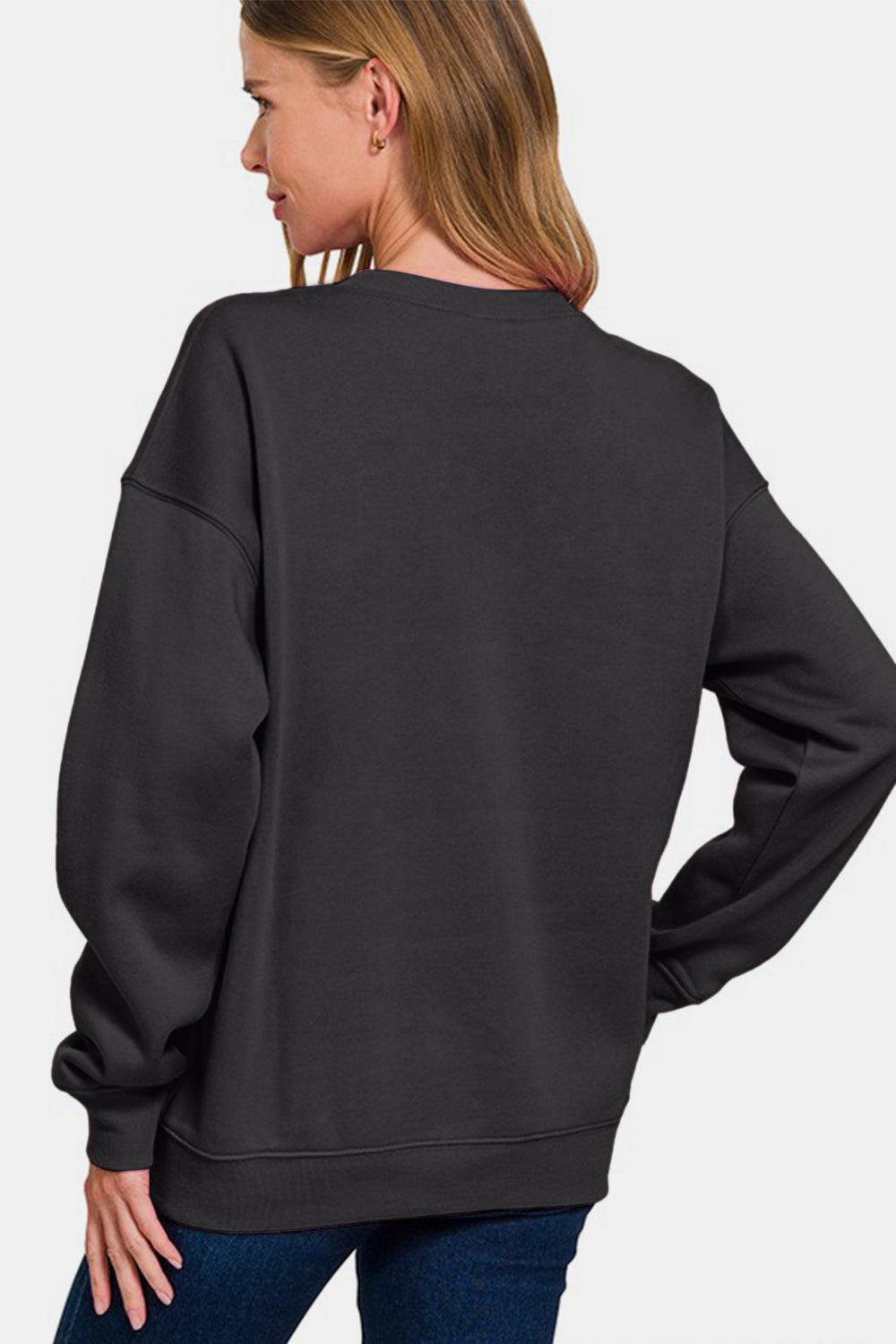 Zenana WEEKEND Round Neck Dropped Shoulder Sweatshirt Cozy