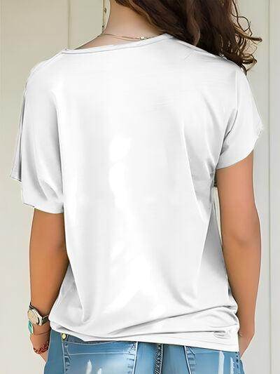 Asymmetrical Neck Short Sleeve T-Shirt for Women Fashion - Selvanelle