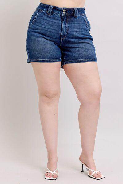 Judy Blue Full Size Double Button Waistband Denim Shorts Plus Size - Selvanelle