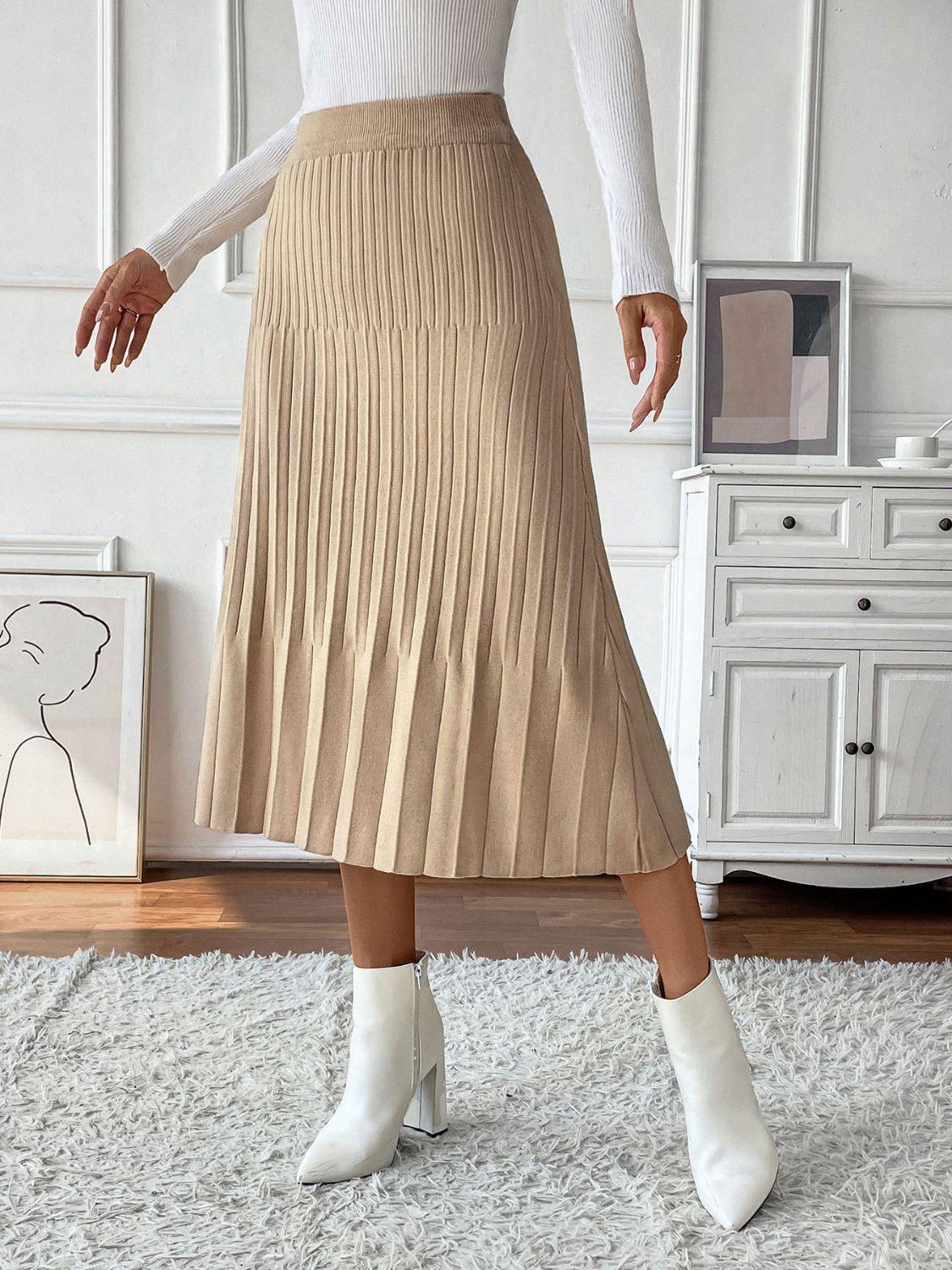 Perfee Pleated Midi Sweater Skirt for Women in Various Sizes