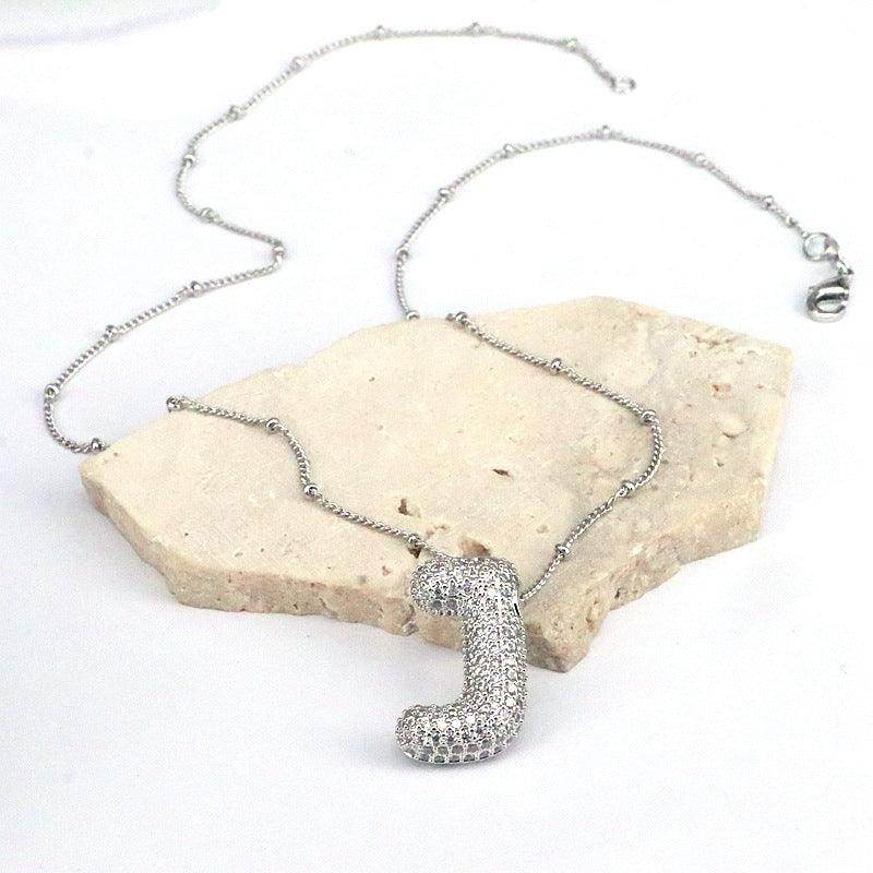 Copper Inlaid Zircon Letter Pendant Necklace for Women - Selvanelle