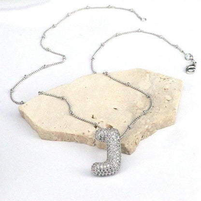 Copper Inlaid Zircon Letter Pendant Necklace for Women - Selvanelle