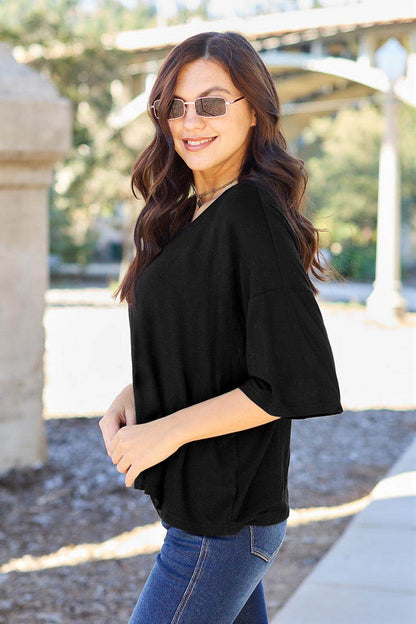 Basic Bae Full Size Round Neck Drop Shoulder T-Shirt for All - Selvanelle