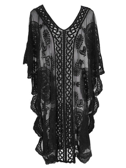 Lace V-Neck Half Sleeve Cover-Up - Selvanelle