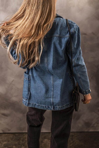 Pocketed Long Sleeve Denim Jacket for Women Stylish Fit - Selvanelle