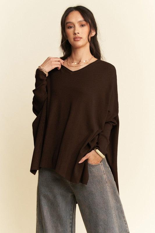 Davi & Dani High-Low Side Slit Batwing Sleeve Top for Women