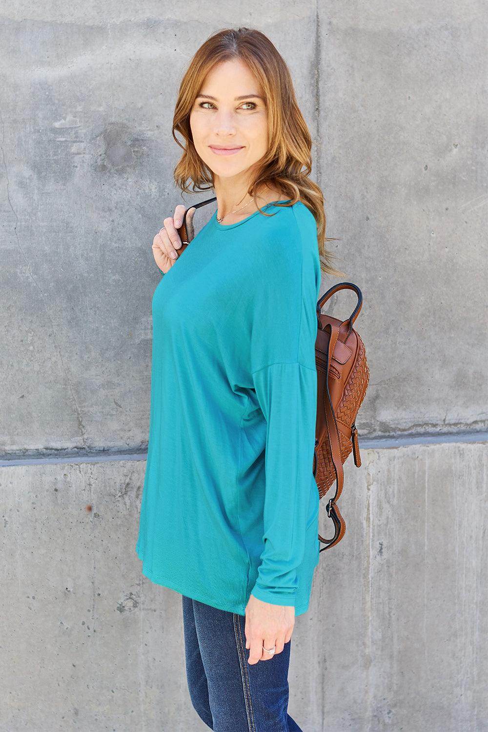 Basic Bae Full Size Round Neck Dropped Shoulder T-Shirt - Selvanelle