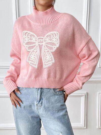 Bow Turtleneck Long Sleeve Sweater for Women Fashion - Selvanelle