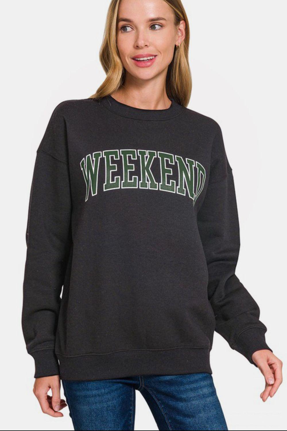 Zenana WEEKEND Round Neck Dropped Shoulder Sweatshirt Cozy