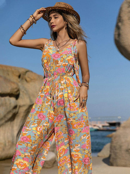 V-Neck Wide Leg Jumpsuit for Effortless Chic Style - Selvanelle