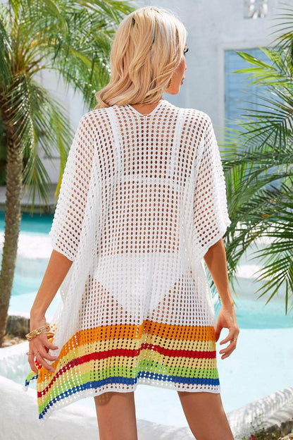 Angel Wings Rainbow Stripe Openwork Slit Cover-Up - Selvanelle