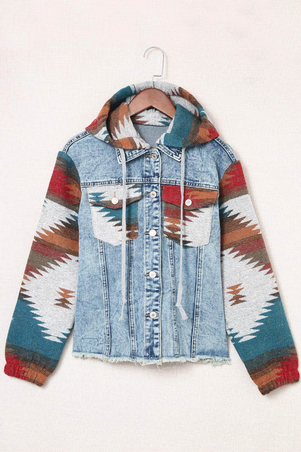Drawstring Hooded Pocketed Denim Jacket for Women - Selvanelle