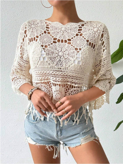 Openwork Round Neck Cover-Up - Selvanelle