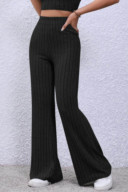 Basic Bae Full Size Ribbed High Waist Flare Pants for Women - Selvanelle