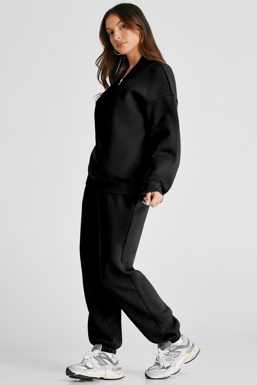 Quarter Zip Long Sleeve Top and Pants Set for Women