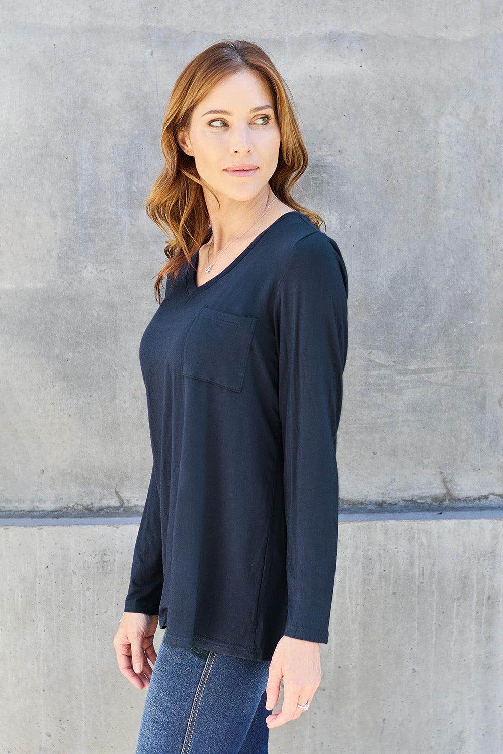 Basic Bae Full Size V-Neck Long Sleeve Top for Women - Selvanelle
