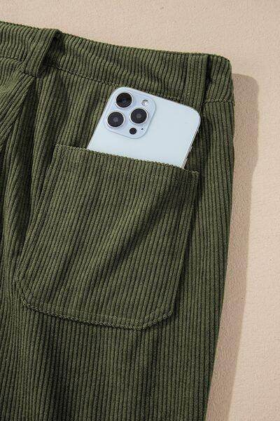 High Waist Square Pockets Corduroy Pants for Women - Selvanelle