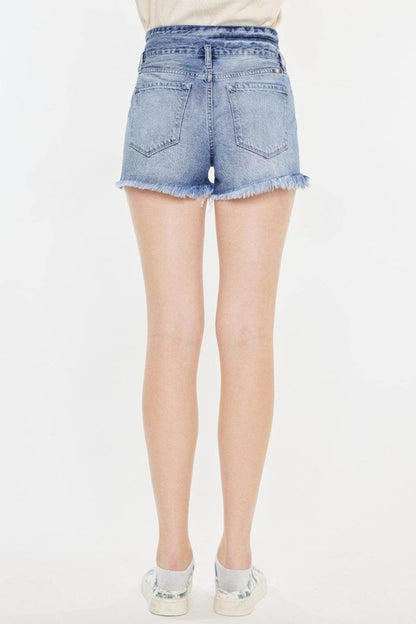 Kancan High Rise Frayed Hem Denim Shorts for Women - Selvanelle