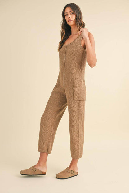 MABLE Sleeveless Knit Crop Jumpsuit With Pockets For Women - Selvanelle