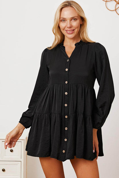 Ruffled Button Up Long Sleeve Tiered Shirt for Women - Selvanelle