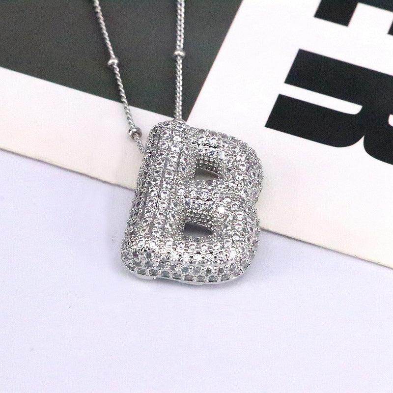 Copper Inlaid Zircon Letter Pendant Necklace for Women - Selvanelle