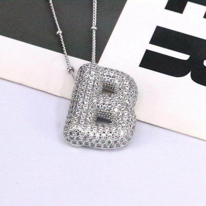 Copper Inlaid Zircon Letter Pendant Necklace for Women - Selvanelle