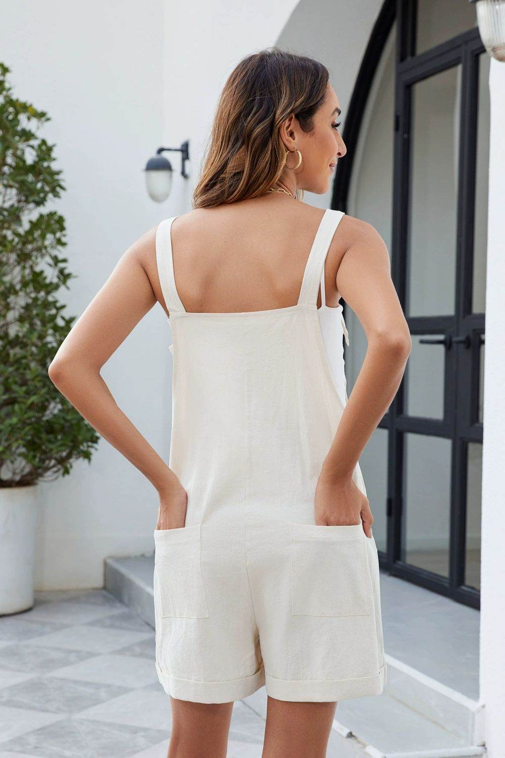 Knotted Strap Romper with Pockets - Selvanelle