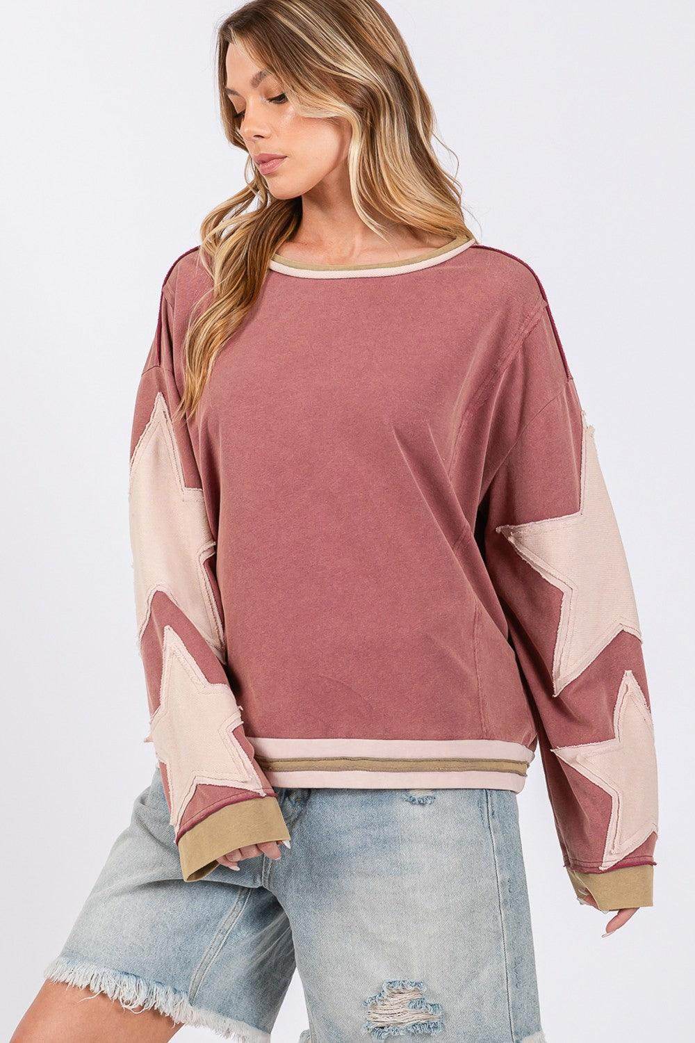 SAGE + FIG French Terry Star Applique Patch Sweatshirt Cozy - Selvanelle