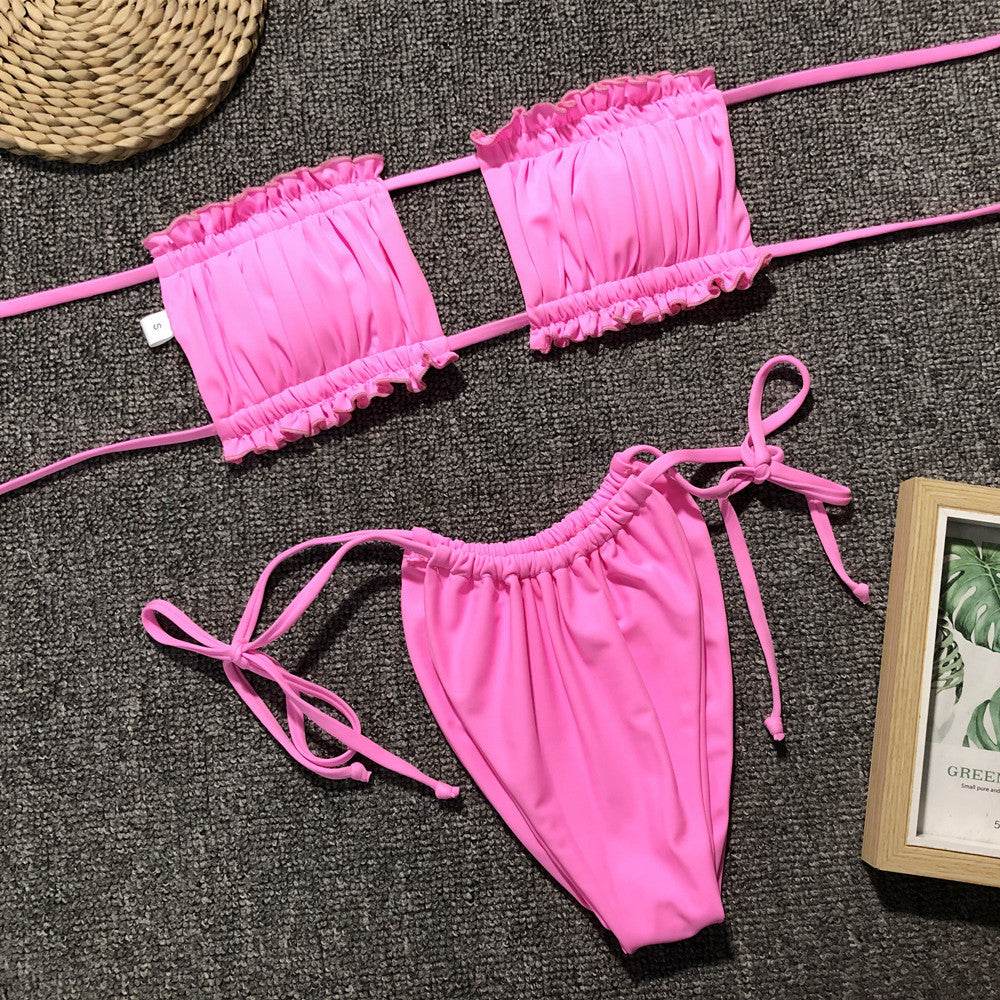 Frill Trim Ruched Bikini Set - Selvanelle