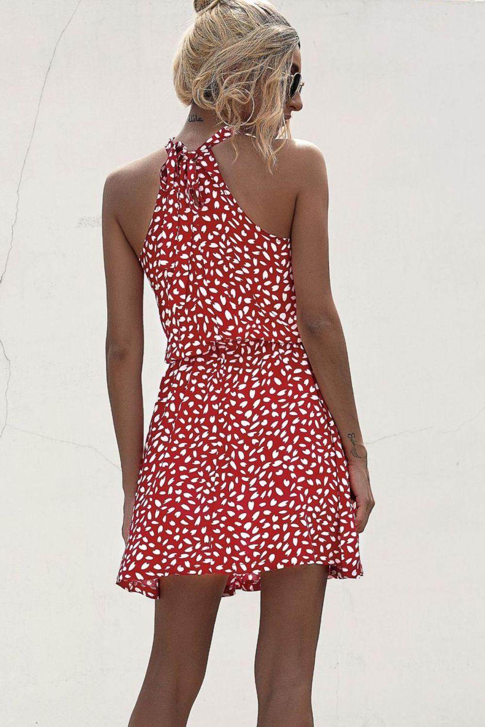 Stylish Printed Grecian Neck Mini Dress for Women - Selvanelle