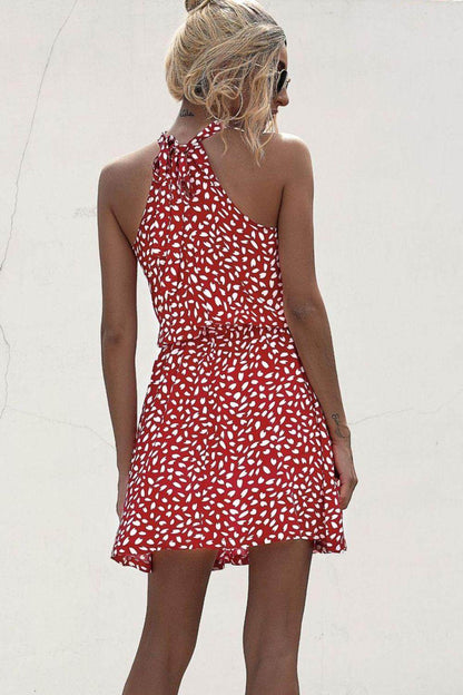 Stylish Printed Grecian Neck Mini Dress for Women - Selvanelle