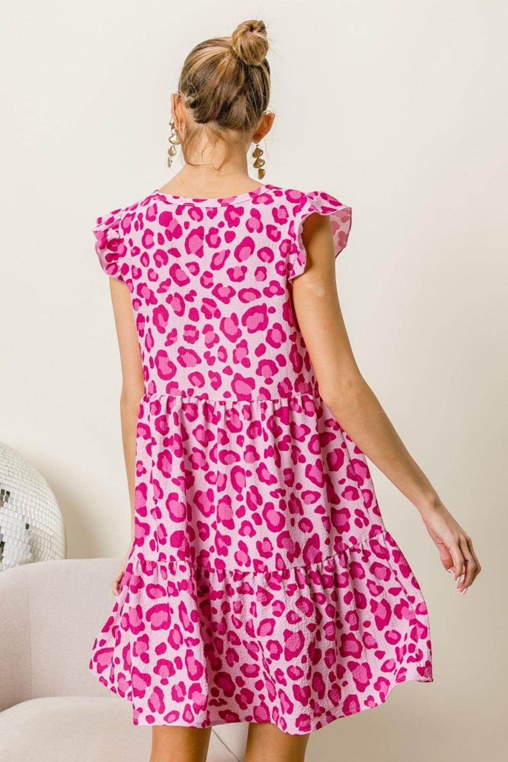 BiBi Leopard Cap Sleeve Tiered Mini Dress for Stylish Looks - Selvanelle
