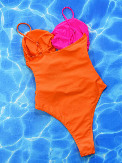Two-Tone Twisted Cutout One-Piece Swimsuit - Selvanelle
