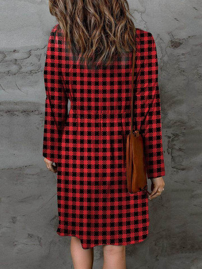 Double Take Full Size Plaid Round Neck Long Sleeve Magic Dress - Selvanelle