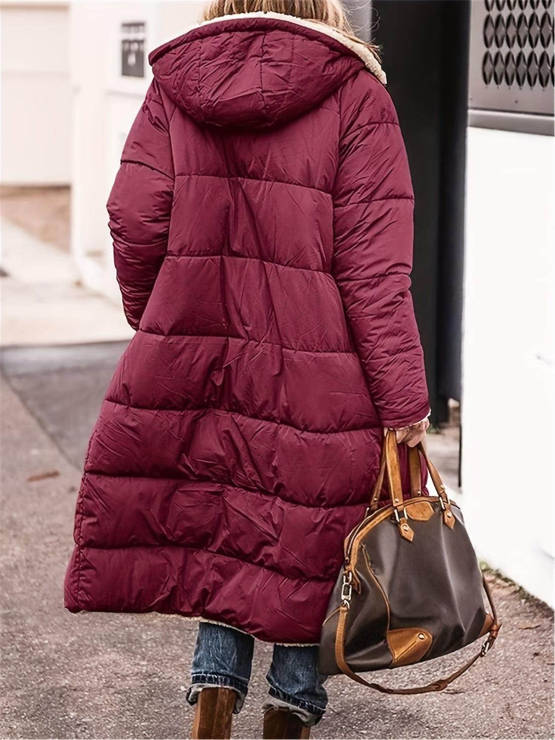 Full Size Zip Up Sherpa Hooded Coat for Women and Plus Size - Selvanelle