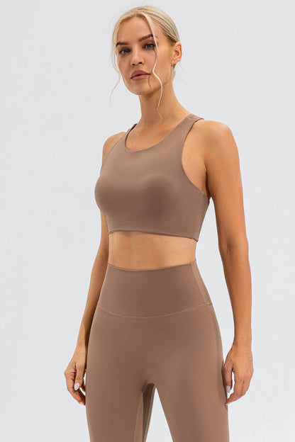 Round Neck Cutout Cropped Active Tank for Women Fitness - Selvanelle